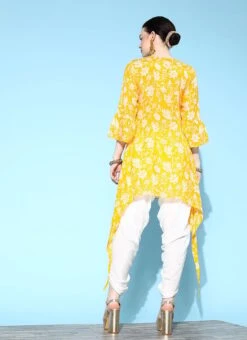 Yellow Cotton Printed Kurta Dhoti Set After Six Wear -Indo Clothing Shop yellow cotton printed kurta dhoti set krsmz276733y b