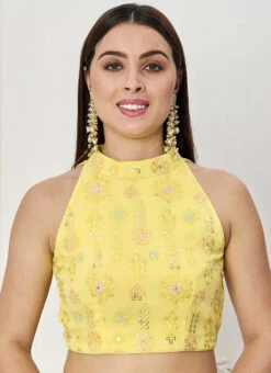 Yellow Embroidered Blouse Festive Wear -Indo Clothing Shop yellow embroidered blouse BLBS02307620 u