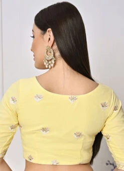 Yellow Georgette Embroidered Blouse Festive Wear -Indo Clothing Shop yellow georgette embroidered blouse BLBS02307618 b