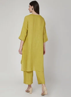 Yellow Green Linen Kurta Palazzo Set Work Wear 7 Yellow Green Linen Kurta Palazzo Set Work Wear -Indo Clothing Shop yellow green linen kurta palazzo set krsdvcsvts09 b