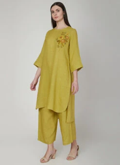 Yellow Green Linen Kurta Palazzo Set Work Wear 6 Yellow Green Linen Kurta Palazzo Set Work Wear -Indo Clothing Shop yellow green linen kurta palazzo set krsdvcsvts09 u