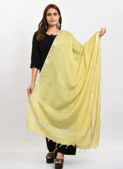 Yellow Linen Cotton Dupatta Work Wear -Indo Clothing Shop yellow linen cotton dupatta dpdmimfd169 u