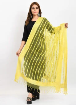 Yellow Organza Cotton Mirror Embroidery Dupatta Work Wear -Indo Clothing Shop yellow organza cotton mirror embroidery dupatta dpdmimfd130 u