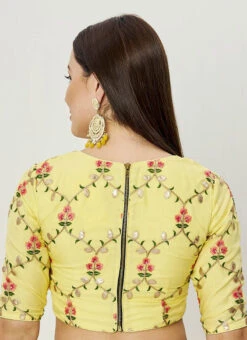 Yellow Organza Embroidered Blouse Festive Wear -Indo Clothing Shop yellow organza embroidered blouse BLBS02307614 b