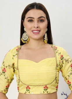 Yellow Organza Embroidered Blouse Festive Wear -Indo Clothing Shop yellow organza embroidered blouse BLBS02307614 u
