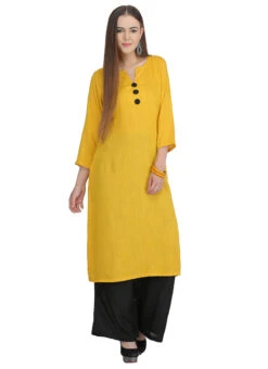 Yellow Plain Kurta Palazzo Set After Six Wear -Indo Clothing Shop yellow plain palazzo set iwsudsnsbph1 u