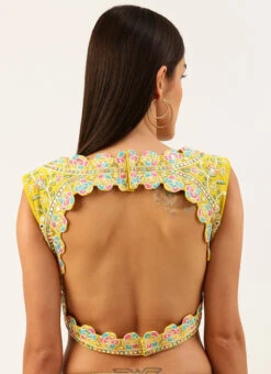 Yellow Silk Embroidery Blouse Party Wear -Indo Clothing Shop yellow silk embroidery blouse blspfb168y b