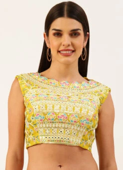 Yellow Silk Embroidery Blouse Party Wear -Indo Clothing Shop yellow silk embroidery blouse blspfb168y u