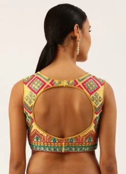 Yellow Silk Embroidery Work Blouse Party Wear -Indo Clothing Shop yellow silk embroidery work blouse blspfb166y b