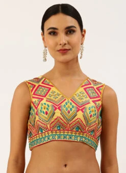 Yellow Silk Embroidery Work Blouse Party Wear -Indo Clothing Shop yellow silk embroidery work blouse blspfb166y u