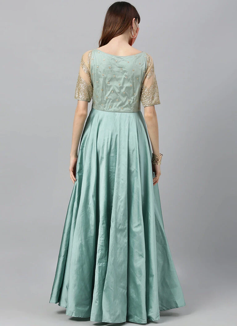 Indo Clothing Shop -Indo Clothing Shop beige and wasabi green contrast embroidered gown IWBS01912997 b 768x1056 1